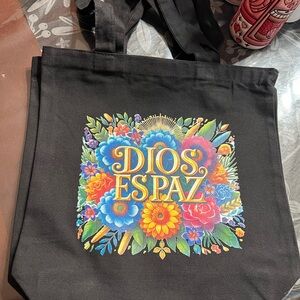 Black Floral Tote Bag with Vibrant Design